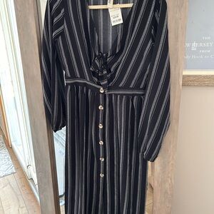 Mimi Chica Black and White Striped Midi Dress